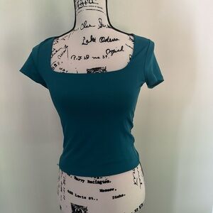 Chic Teal Square Neck Women's Top